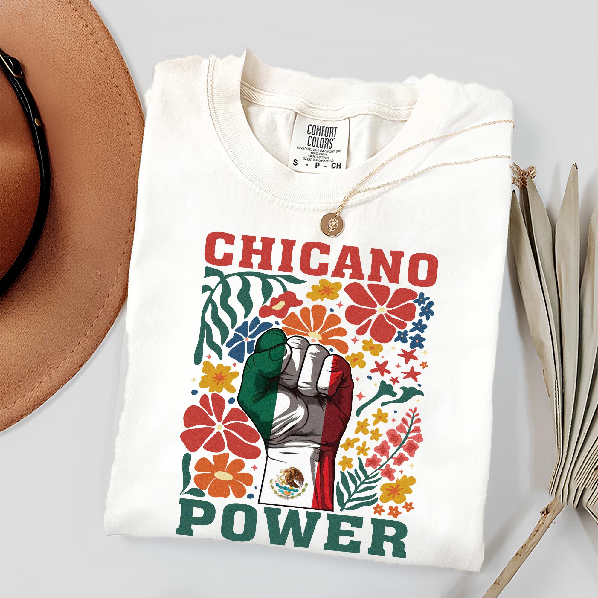 Comfort Colors® Chicano Power Shirt, Mexican Pride Fist Tee, Latinx Empowerment Graphic, Cinco De Mayo Shirt, Colorful Floral Protest Shirt