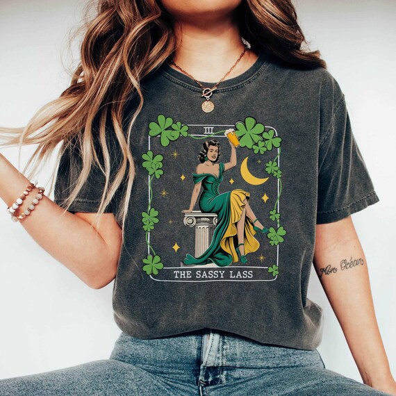 The Sassy Lass Tarot Card Shirt, Funny Saint Patrick's Day Shirt, Lucky Shamrock Shirt, Irish Tarot Tee, St Paddy Shirt, Retro Clover Shirt