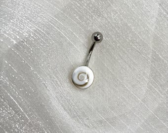 White Spiral Shell Belly Ring, Beach Style Belly Button Piercing, Minimal Navel Ring, Cute Summer Body Jewelry
