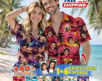 Custom Face Hawaiian Shirt for Men Women Adult Youth Kid, Custom Hawaii Shirt with Photo Logo Face Tropical Shirt Face Aloha Shirt for Party