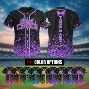 Personalized Glitter Cheer Baseball Jersey with Name Number for Adult Kid, Custom Cheerleading Team Baseball Jersey, Uniform For Cheerleader
