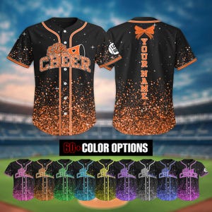 Personalized Glitter Cheer Baseball Jersey with Name Number for Adult Kid, Custom Cheerleading Team Baseball Jersey, Uniform For Cheerleader