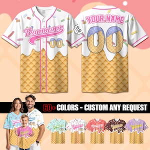 Personalized Ice Cream Drip Baseball Jersey for Men Women Youth Kid, Custom Sprinkle Drip Jersey, Summer Sport Family Matching Outfit