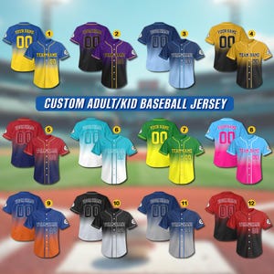 Custom Baseball Jersey With Number Logo for Men Women Youth Kid, Custom Name & Number Gradient Color Jersey, Gradient Baseball Jersey Gift