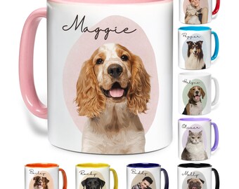 Custom Pet Portrait Mug with Photo Picture Text, Custom Pet Mug Gifts for Dog Owners, Custom Cat Dog Gifts, Personalized Pet Portrait Mug
