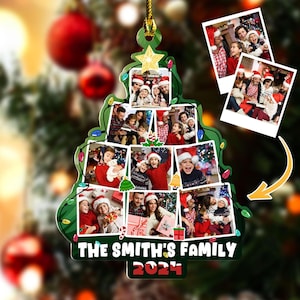 Customized Photo Family Tree Christmas Ornament, 2024 Memories Ornament Keepsake Family Christmas Decorations Gifts for Friends & Family