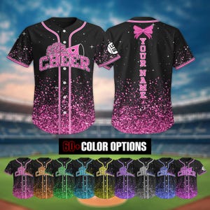 Personalized Glitter Cheer Baseball Jersey with Name Number for Adult Kid, Custom Cheerleading Team Baseball Jersey, Cheer Shirt Uniforms
