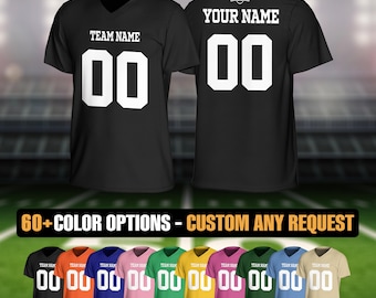 Camiseta de fútbol negra personalizada para hombres, mujeres, jóvenes y niños. Uniforme deportivo a juego, regalo de cumpleaños para amantes del fútbol.