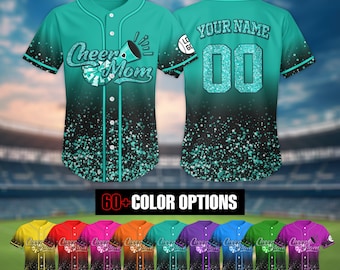 Personalized Glitter Cheer Mom Jersey Shirt, Custom Name Number Baseball Jersey, Cheerleading Mom, Cheer Mama Shirt, Gift for Cheer Mom