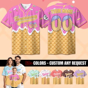 Personalized Ice Cream Drip Baseball Jersey for Men Women Youth Kid, Custom Sprinkle Drip Jersey, Summer Sport Outfit, Family Matching
