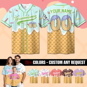 Personalized Ice Cream Drip Baseball Jersey for Men Women Youth Kid, Custom Sprinkle Drip Jersey, Summer Sport Family Matching Outfit