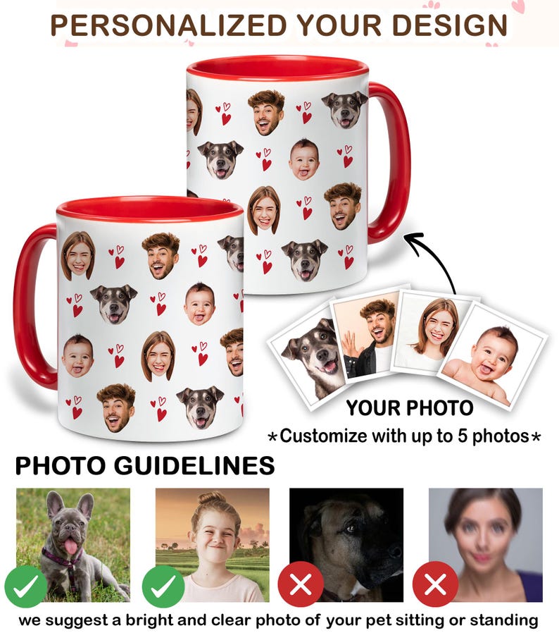 Custom Photo Mug with Faces for Family Friend Couple Pet Lovers, Personalized Cup with Photo, Custom Mug Photo, Custom Cup for Father's Day image 2