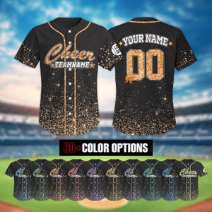 Personalized Glitter Baseball Jersey with Team Name Number for Adult Kid, Custom Cheerleading Team Baseball Jersey, Cheer Shirt Uniforms