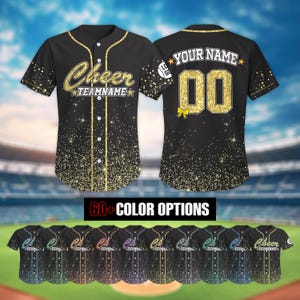 Personalized Glitter Baseball Jersey with Team Name Number for Adult Kid, Custom Cheerleading Team Baseball Jersey, Team Cheer Shirt Uniform