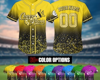 Personalized Glitter Cheer Mom Jersey Shirt, Custom Name Number Baseball Jersey, Cheerleading Mom, Cheer Mama Shirt, Gift for Cheer Mom