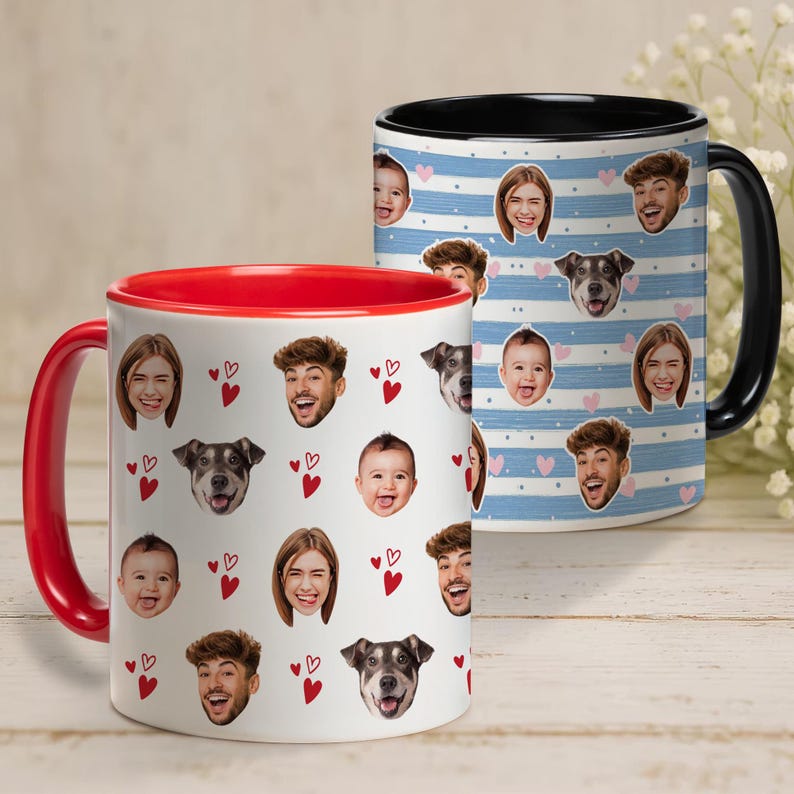 Custom Photo Mug with Faces for Family Friend Couple Pet Lovers, Personalized Cup with Photo, Custom Mug Photo, Custom Cup for Father's Day image 1