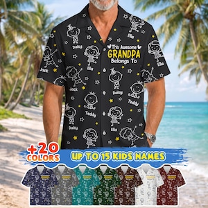 Custom Grandpa Hawaiian Shirt with Grandkids Names, Papa Beach Shirt