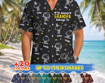 Custom Grandpa Hawaiian Shirt with Grandkids Name Nicknames, Papa Shirt, Fathers Day Shirt for  Father's Day Birthday, Father's Day Gift