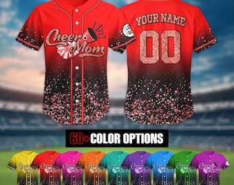 Personalized Glitter Cheer Mom Jersey Shirt, Custom Name Number Baseball Jersey, Cheerleading Mom, Cheer Mama Shirt, Gift for Cheer Mom