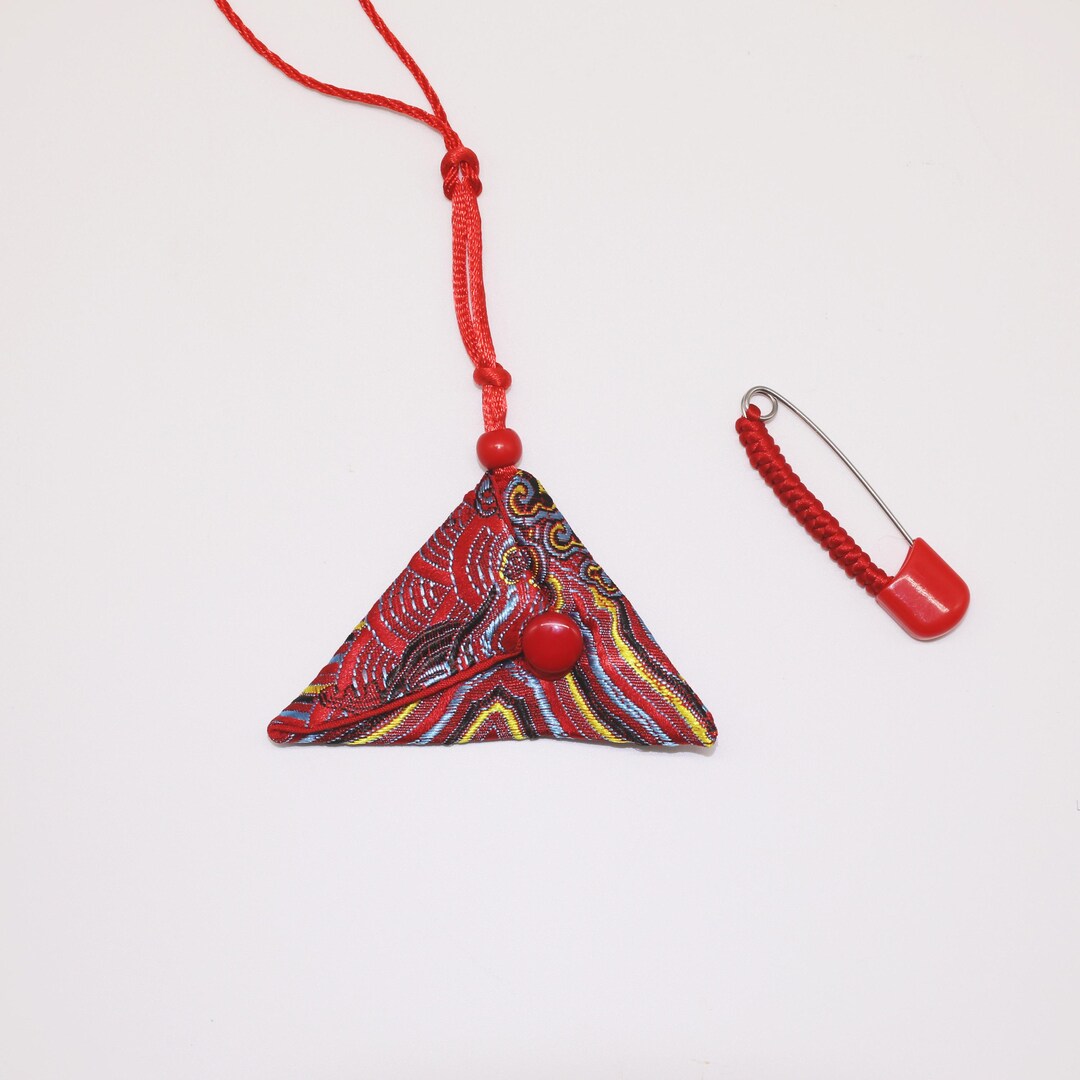 Triangular Handle Pouch Fabric Triangle Pouch, Hand Sewn Pouch, Talisman Necklace, Red Triangle ...