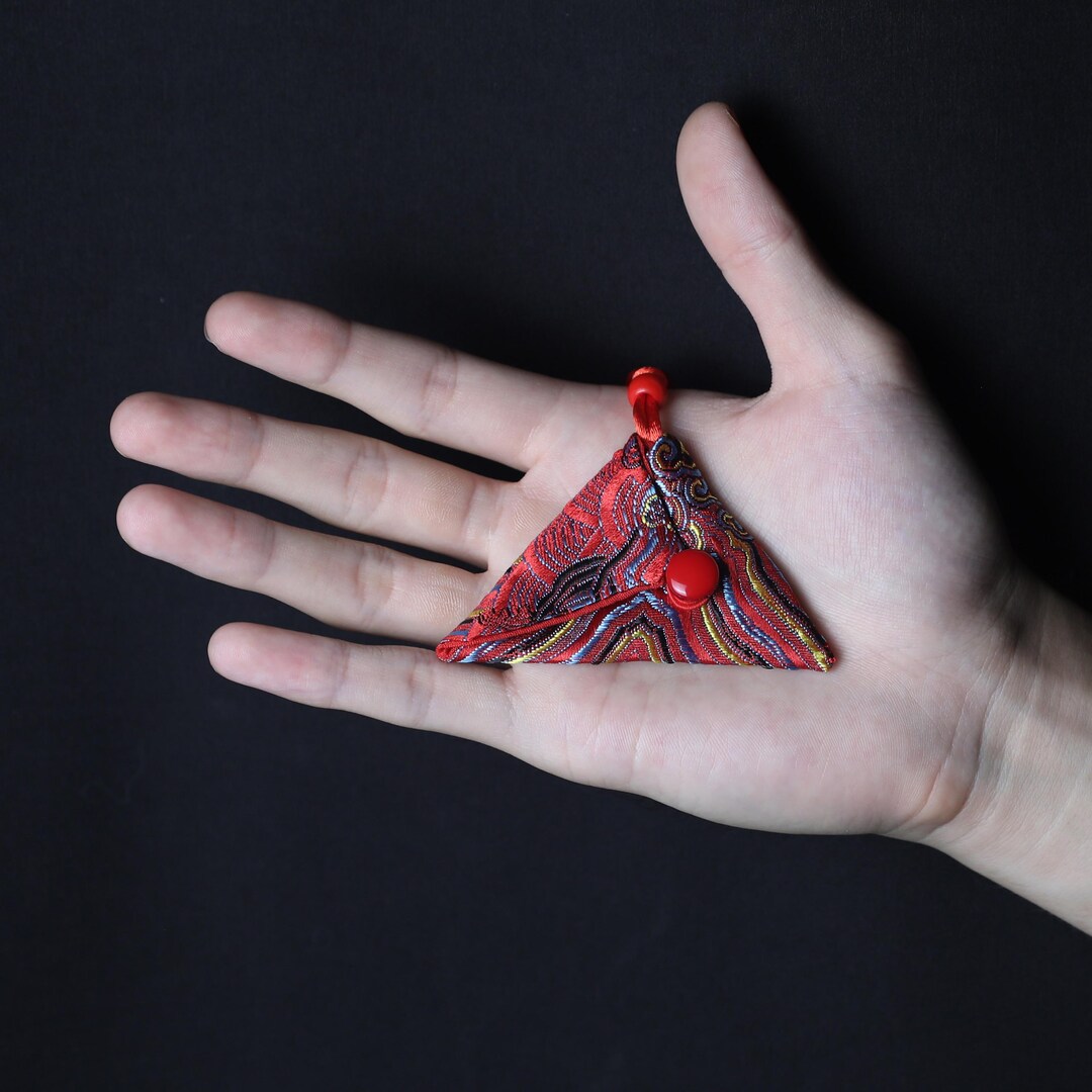 Triangular Handle Pouch Fabric Triangle Pouch, Hand Sewn Pouch, Talisman Necklace, Red Triangle ...