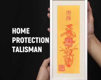 Hand-Drawn Cinnabar Home Protection Talisman: Feng Shui Amulet