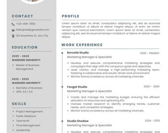 Pacchetto di modelli di CV moderni / Design fotografico professionale, modificabile da Canva (download PDF immediato)