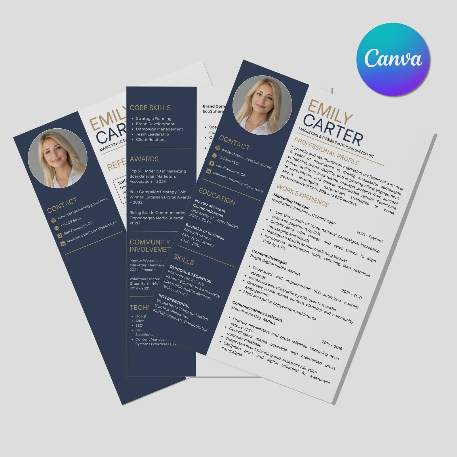 Modern Resume Template – 2-page Professional CV With Photo (canva PDF ...