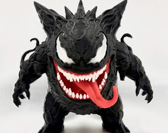 Venom-inspirerad Gengar-figur – 3D-tryckt anpassad Pokémon-dekoration, skräckfan art-skrivbordsleksak, svart och röd samlarpresent