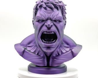Lila Hulk-inspirerad byst, 3D-tryckt superhjältestaty, skrivbordsdekoration i serietidning, skulptur av fankonst, samlargåva