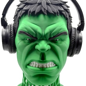 Hulk Headphone Stand - 3D Printed Superhero Head Bust - Gaming Headset Holder - Desk Setup Decor - Marvel Inspired Gift