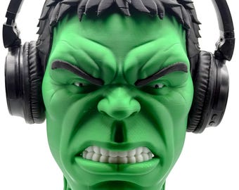Hulk hörlursstativ - 3D-tryckt superhjältehuvudbyst - Hållare för spelheadset - Skrivbordsdekor - Marvel-inspirerad present