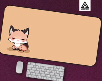 Kawaii Fox Mousepad – Chibi Anime Peach Desk Mat