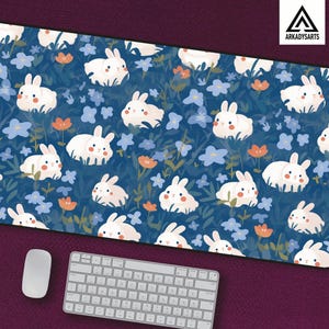 Kawaii bunny mouse pad - Adorable floral design - Perfect for gaming, office, and desk