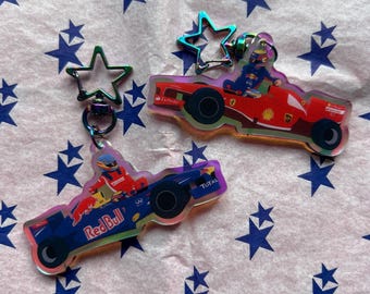 F1 Taxi Ferrari and Red Bull Keychain