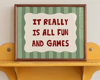 All Fun and Games Poster, Funky Playroom Art, Colorful Kids Print MR92