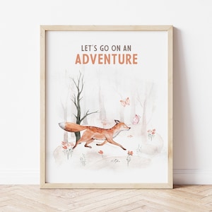 Nursery decor woodland poster Prints, Kids Animal wall art, Fox, Forest, Watercolor wood, Children&#39;s Playroom Positive Quote Wall Art, 18