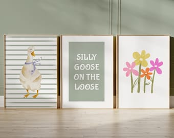 Silly Goose Print, Apartment Decor, Retro Wall Art, Quirky Wall, Nursery Art, Cottage Core Decor, Funny  Trendy Wall Art, PRINTABLE,  N230