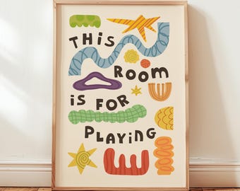 この部屋は遊び場です、プレイルームの壁飾り、子供向けポスター、子供部屋の装飾 (MR134)