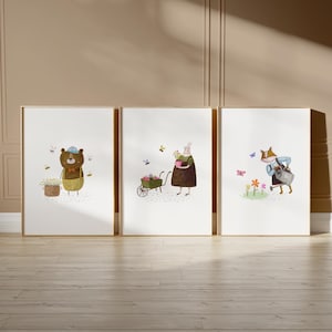 Set di 3 stampe artistiche di boschi stravaganti, simpatiche stampe artistiche da parete di boschi per la cameretta dei bambini, stampe di libri di fiabe acquerellabili per bambini, stampe di libri di fiabe 153
