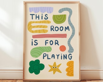 この部屋は遊ぶための部屋です プリント、子供用プレイルームポスター、カラフルな子供部屋の壁飾り (MR108)