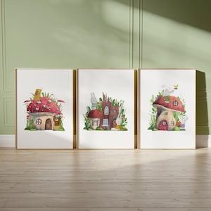 Set di 3 stampe artistiche stravaganti per bambini del bosco, bambini della foresta, decorazioni murali naturali per bambini, poster per la cameretta dei bambini, opere d&#39;arte ad acquerello 151