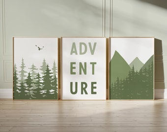 Woodland Nursery Print Set, Watercolor Forest Mountain Art  61