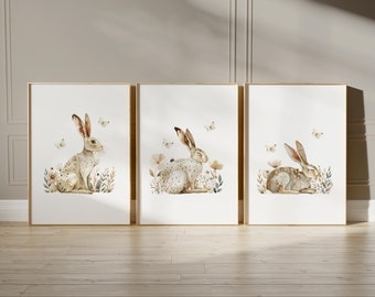 Woodland Nursery Decor, Woodland Animal wall art, Nursery poster, Gender Neutral Nursery Print, Kids room poster, Watercolor art Rabbit 77