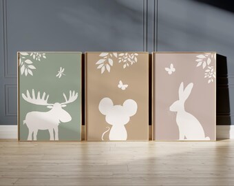 Neutral Nursery Decor, Woodland poster, Animal wall art, Kids Playroom Print, Nature Kids Art, Forest Nursery artwork, Animal silhouette 75