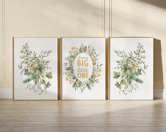 Floral Nursery Print Set: Dream Big Botanical Wall Art N060