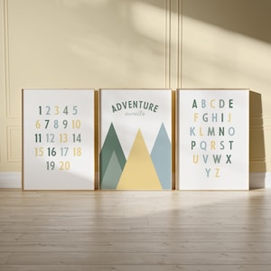 Póster de números, póster del alfabeto, impresión del alfabeto 123, póster geométrico para guardería, pósteres educativos, pósteres de aprendizaje para niños, decoración del aula 73