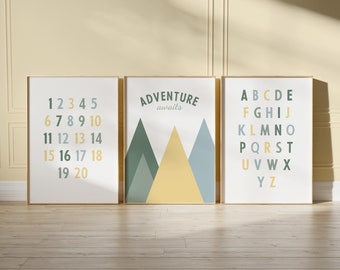 Numbers and Alphabet Poster Set, Geometric Nursery Decor 73