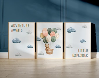 Woodland Nursery Poster Set, Watercolor Bear Balloon Print 65