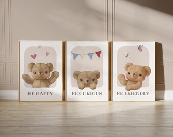 Teddy Bear Nursery Print Set, Neutral Baby Room Decor 150